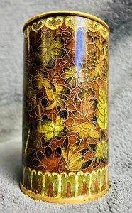 Japanese Mid-Century Cloisonné Enamel Brush Pot Holder Stylized Flowers 5”H - Picture 1 of 15