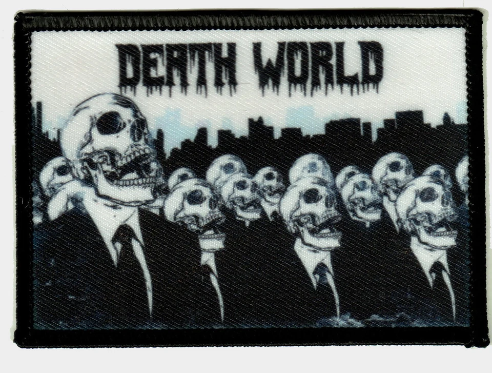 MARKENLOS DEATH WORLD"Aufnäher"Patch ANTI NWO/NEW WORLD ORDER/WAR/DEAD/TOTENKÖPFE/SKULLS