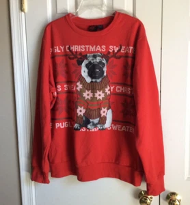 Ugly Pug Christmas Sweatshirt Red Sweater Top Size Large - Picture 1 of 4
