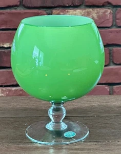 Vintage Empoli Murano Green Cased Glass Vase Mid Century Modern Retro Label - Picture 1 of 6