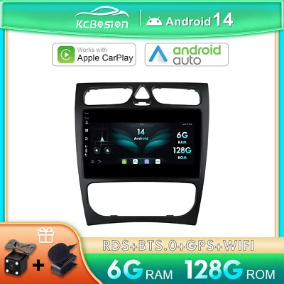 6G+128G Android14 Autoradio Carplay GPS DAB Für Mercedes Benz C-Klasse W203 W209 - Immagine 1 di 4