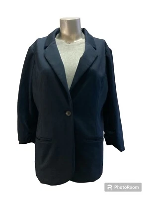 Women’s Blazer Size XL 41 Hawthorn One Button Ruched Sleeve Navy Blue - Image 1 of 4