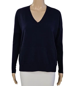 J.CREW Collection Navy Blue Italian Cashmere V Neck Kangaroo Pocket Sweater XXS - Picture 1 of 5