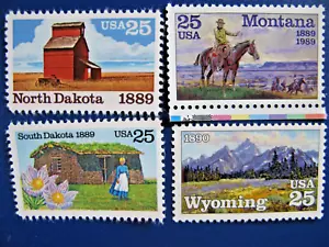 US stamps, 1989-1990 25c Wyoming, No. Dakota, So. Dakota, Montana MNH - Picture 1 of 1