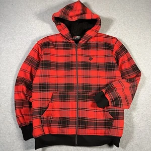 Vintage Y2K South Pole Plaid Red Zip Up Hoodie Sweatshirt Grunge Youth L / Read! - Picture 1 of 7