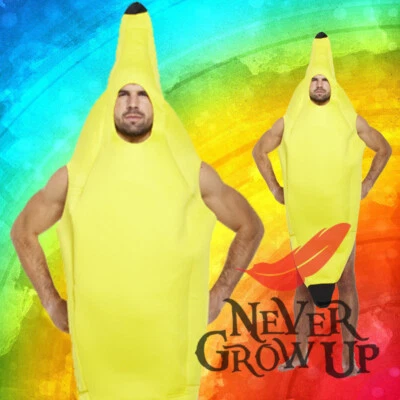 Adult Banana Costume Tunic Food Fruit Fancy Dress Outfit Mens Womens Hen Stag - Image 1 of 2