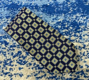 Jos. A Bank Blue Navy Gold Silver Geometric Handmade Silk Necktie - Imagen 1 de 4