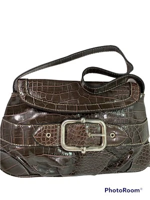 "Bolso de hombro Apt 9 para mujer imitación cuero cocodrilo marrón en relieve 8x12x2""" Foto 1 de 4