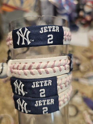 NEW YORK YANKEES PINK DEREK JETER #2 MLB  BASEBALL BRACELET LEATHER - Image 1 of 4
