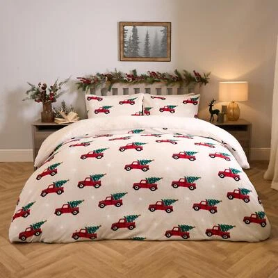 OHS Christmas Fleece Duvet Cover Pillowcase Bedding Set Quilt Soft Warm Sherpa Home