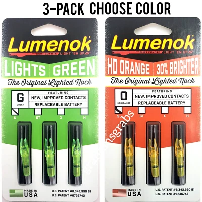 NEW BURTS COYOTE LUMENOK LIGHTED NOCK 3-PK GREEN (SLG3) or HD ORANGE (SL3) USA