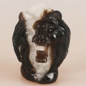 4.3" Natural Geode Agate Quartz Crystal Hand Carved Lion Head Animal 995g - Picture 1 of 8