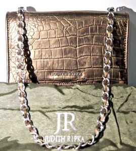 Judith Ripka Croco-Embossed Leather Chain-Strap Shoulder Evening Handbag/Clutch - Picture 1 of 13