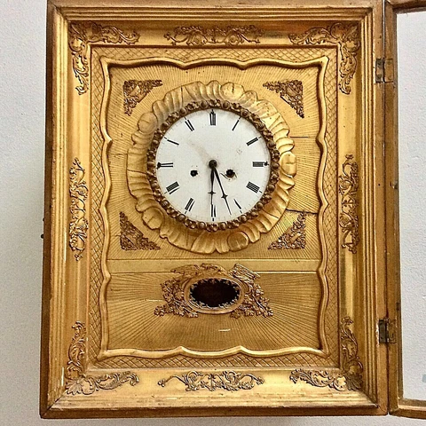 19th Wall Clock Austrian Germany Gold Frame Gilt Eagle Sun Pendulum Relief Uhr Cover