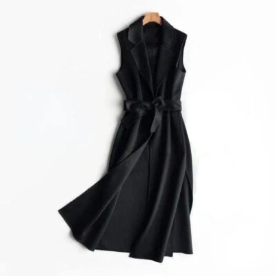 Women Sleeveless Coat Waistcoat Vest Top Lapel Jacket Midi Cardigan Coat - Image 1 of 4