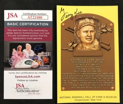 George Kell Signed HOF Plaque Postcard JSA Cert. HOF 1983 D. Tigers MLB w/COA! - Image 1 of 4