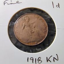 1918 KN One Penny (1d) George V ExtremelyRare Year Fine Sp#4053