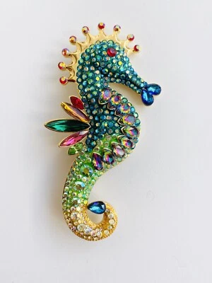 Butler and Wilson Blue Green Crystal Seahorse Brooch NEW - Image 1 of 3