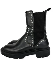 Zara Black Chelsea Studded Chunky Lug Sole Boot Size US 6.5 EU 37 Vegan Leather - Bild 1 von 11