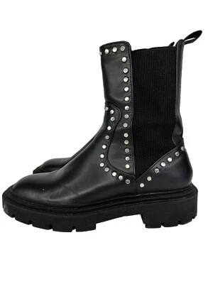 Bota Zara Negra Chelsea Tachonada Gruesa Suela Talla US 6.5 EU 37 Cuero Vegano Foto 1 de 4