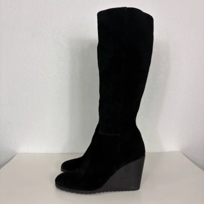 Великолепный черный замшевый высокий езды на танкетке ботинок женский размер 10 - Изображение 1 из 4