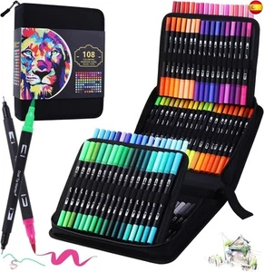 LENTPER Rotuladores Lettering 108 Colores, Punta Pincel, Doble Punta - Imagen 1 de 7