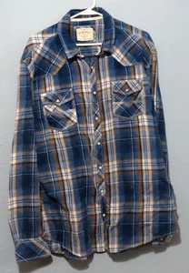 BKE Buckle Vintage 1967 Pearl Snap Men's 2XL Blue Plaid Long Sleeve Shirt - Picture 1 of 8