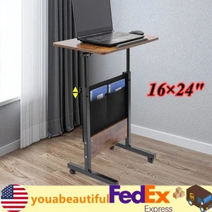 Rolling Laptop Desk Adjustable Height Computer Table Stand up Office w/ Storage - Picture 1 of 13