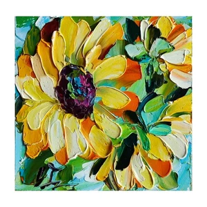 Original oil painting Sunflowers wildflowers artwork Floral mini wall art 4*4 in - Picture 1 of 13