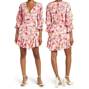 Betsey Johnson Gr. 4 Kleid Sonnenuntergang Blumen Wickel rosa lila Rüschen neu mit Etikett $ 99 - Bild 1 von 15