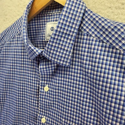 Camisa David Donahue con botones para hombre XL azul a cuadros algodón guinga Foto 1 de 4