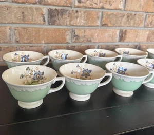 Antique Wedgwood Corinthian Hampton Court Tea Cups Set of 10 Green Floral - Picture 1 of 15