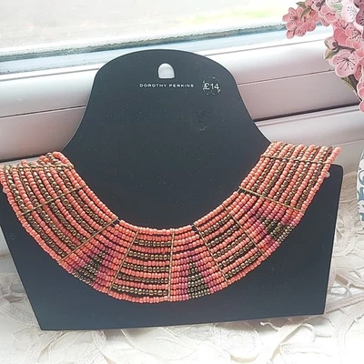 Colar Gargantilha de Contas Dorothy Perkins Feminino Laranja e Dourado Novas Etiquetas £14.0 - Imagem 1 de 4