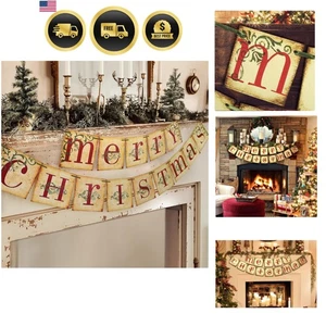 Banner de Navidad vintage decoración navideña interior festiva impresión de letras Navidad - Imagen 1 de 9