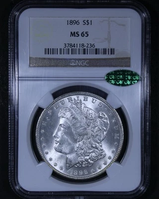 Dólar de plata Morgan 1896 - $1 NGC MS65 CAC ✅ - ¡Ejemplo blanco explosivo! Foto 1 de 4