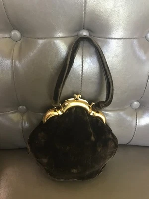 Neusteters vintage, bolso de terciopelo marrón, hecho en Italia con exquisito cierre de latón Foto 1 de 4