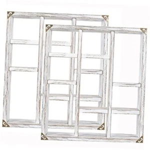 17.7x15.7-Inch Shadow Box Shelf 9-Slot Rustic Wood Floating Shelves Larger - Picture 1 of 8