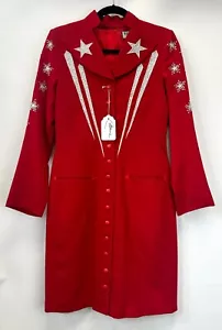 Abito cappotto piccolo nuovo MANUEL COUTURE rosso stelle swarovski ricamo firmato 2/4 - Foto 1 di 13