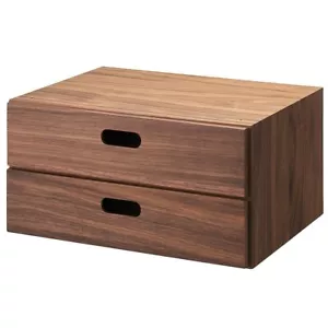 MUJI STACKABLE WOOD CHEST 2 RECTANGULAR DRAWERS WALNUT 14 x 7 x 11 in FedEx - Picture 1 of 8