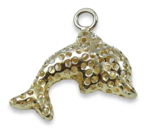 Solid 9ct Yellow Gold 22mm Pierced Dolphin Necklace Pendant Bracelet Charm 375 - Picture 1 of 8