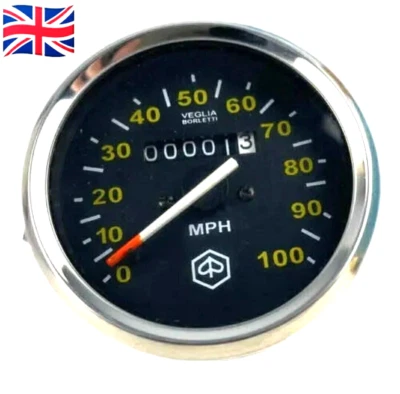 VESPA PX PE P125X P150X P200E 100MPH SPEEDOMETER BLACK FACE STAINLESS STEEL RIM - Image 1 of 3