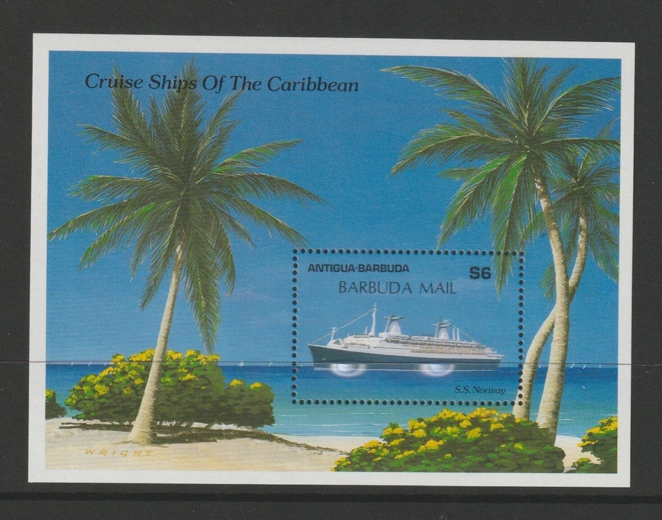1989 Antigua Barbuda Cruise Ships of the Caribbean Barbuda Mail Overprint Sheet - Image 1 of 1
