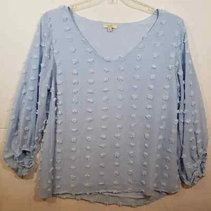 Kori Top S Tunic Fringe Light Blue Layered Balloon Sleeve - Picture 1 of 9