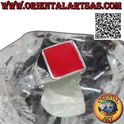 Anello in Argento 925‰ liscio con corniola quadrata a filo bordo 13x13 mm - Immagine 1 di 3