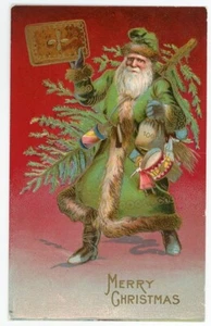 Papá Noel verde victoriano de longitud completa con árbol - Imagen 1 de 2