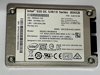 Intel S3610 Series 800GB SSD 1.8" Micro SATA SSDSC1BG800G4 + 2.5" conversion box - Image 1 of 4