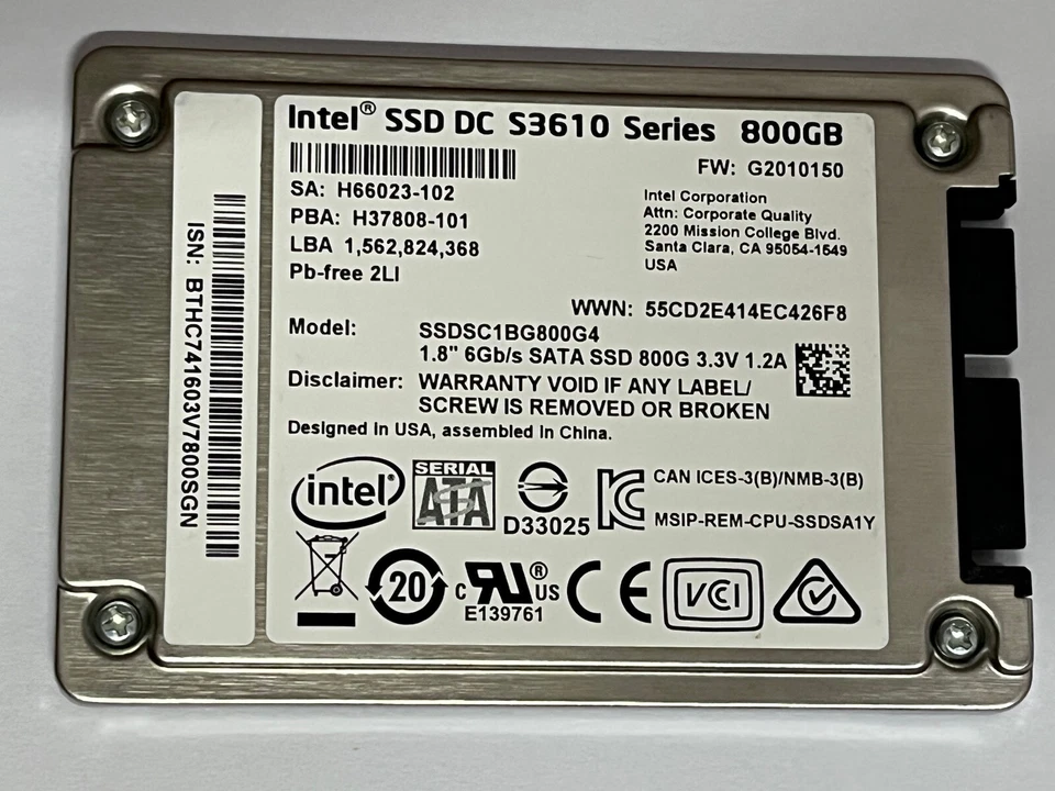 Intel S3610 Series 800GB SSD 1.8" Micro SATA SSDSC1BG800G4 + 2.5" conversion box - Image 1 of 4