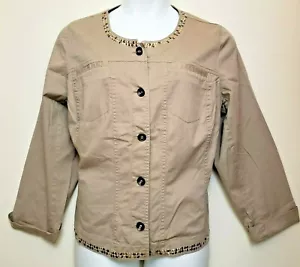 Lane Bryant Size 22 Khaki Jacket w/ Metallic Stud Trim Chest Pockets Cotton/Span - Picture 1 of 8