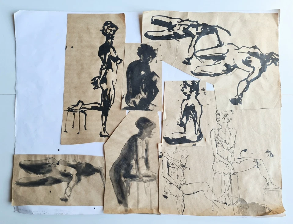 8 dessins originaux femmes nues encre de chine sur papier kraft de Myriam Bouima - Photo 1/4