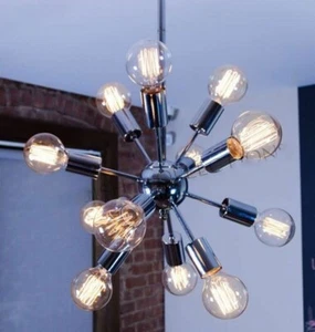 Mid Century Modern Chrome Finish Brass sputnik Light Fixture 12 Arms chandelier - Picture 1 of 3